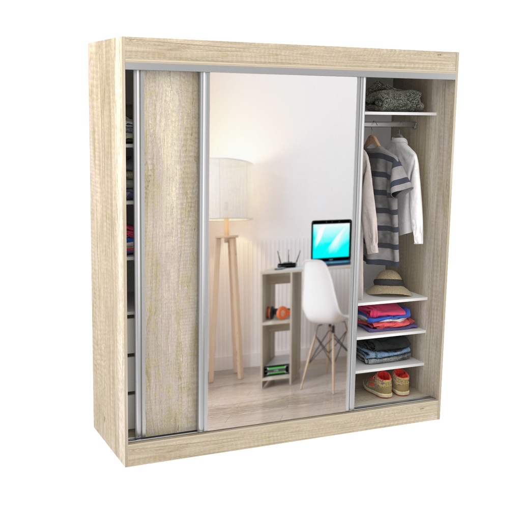 Vestidor 2 Puertas 1 Puerta Con Espejo 180X200 Blanco