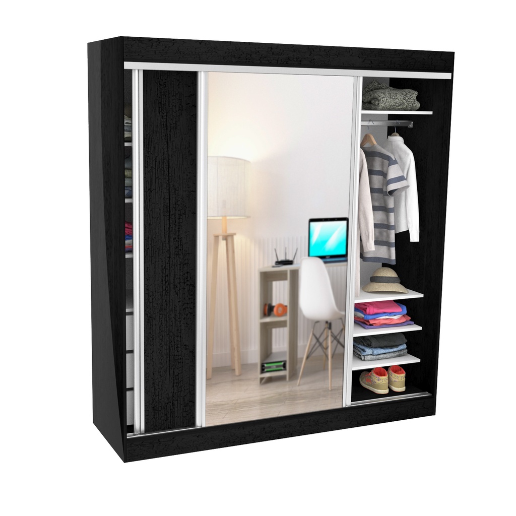 Vestidor 2 Puertas 1 Puerta Con Espejo 180X200 Blanco