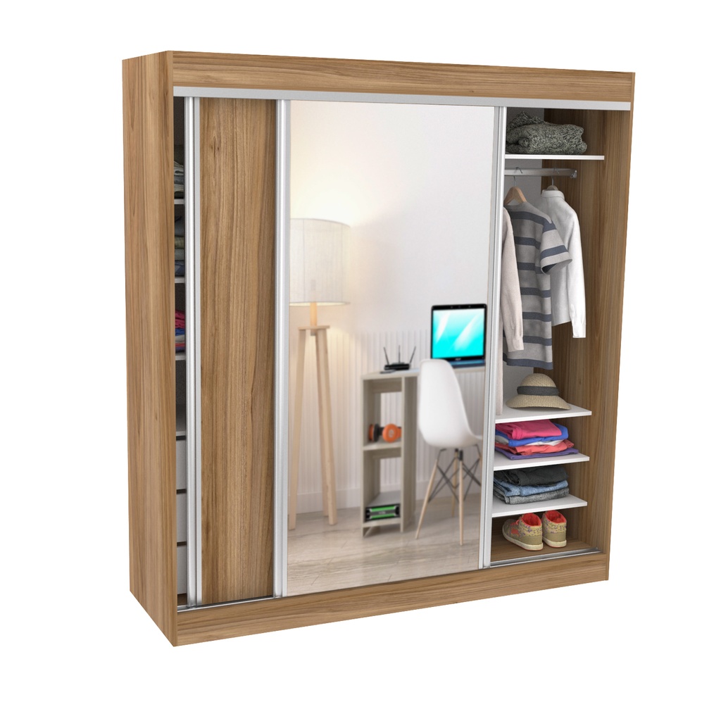 Vestidor 2 Puertas 1 Puerta Con Espejo 180X200 Blanco