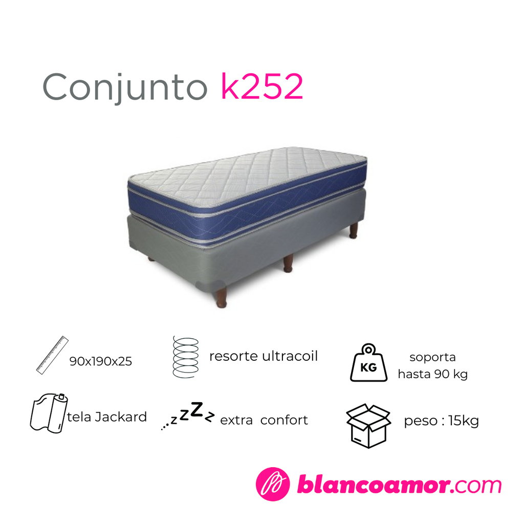 Conjunto de colchón y sommier K252 0.90 X 1.90 Azul 