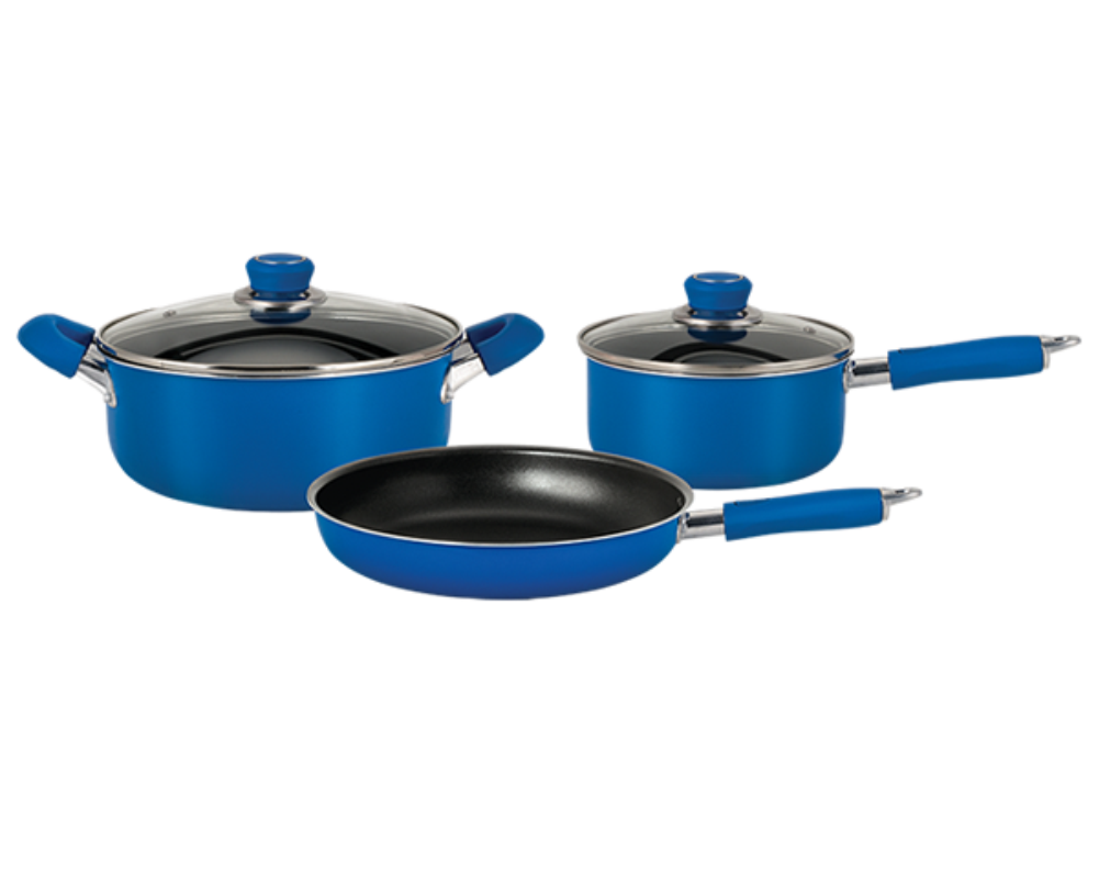 Discontinuo-Bateria De Aluminio  Hudson-Set Ollas/Cacerolas Y Sarten 5 Pzs - Color Azul