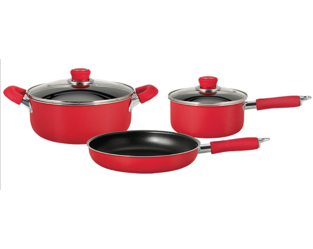 Bateria De Aluminio  Hudson-Set Ollas/Cacerolas Y Sarten 5 Pzs - Color Rojo