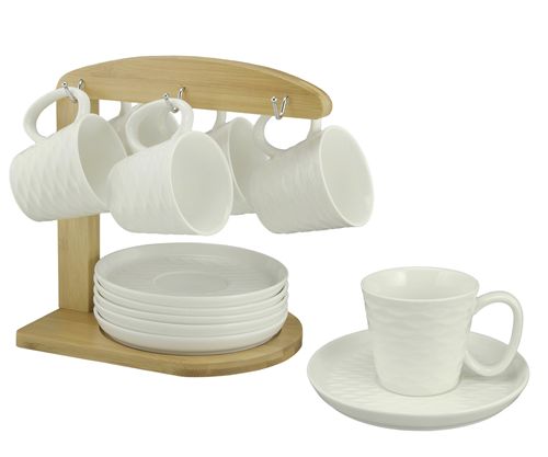 Set Taza C/ Plato Porcelana Olas Taza: :11.6X8X7.2Cm Plato: 16X16X2Cm
