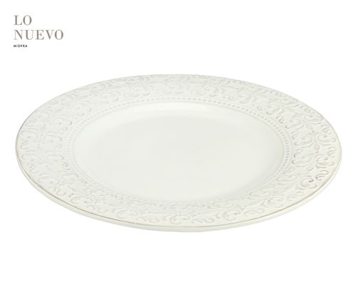 Plato Cerámica C/ Borde Tramado Flor De Liz 25,3Cm