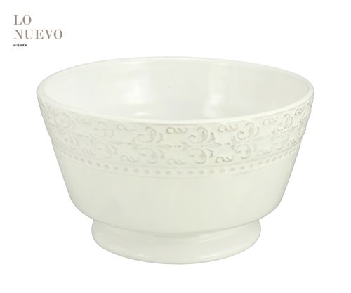 Bowl Ceramica C/ Borde Tramado Flor De Lis 17,5Cm