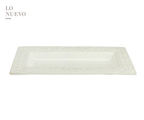 Bandeja Rect Cerámica Tramado Flor De Lis 35,6X17,8X3,6Cm