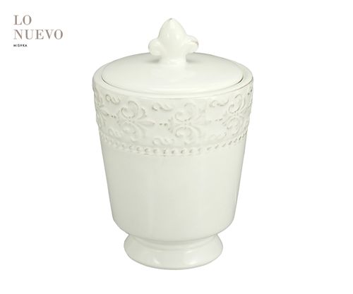 Azucarera De Cerámica Tramado Flor De Lis 8,8X,8,8X13,5Cm
