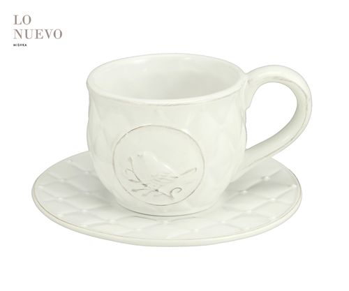 Taza De Te C/Plato De Ceramica Trama Capitone