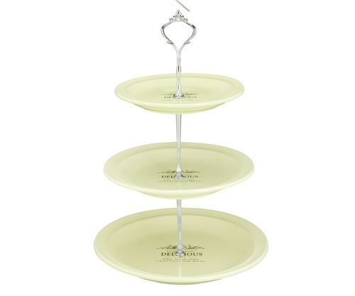 Plato Para Masas De Tres Pisos De Ceramica Crema S18*18*2.5 M: 22*22*3 L: 26*26*3.5