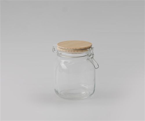 Frasco Vidrio Cuad Cierre Hermetico Tapa Bamboo 11.4X14.8Cm