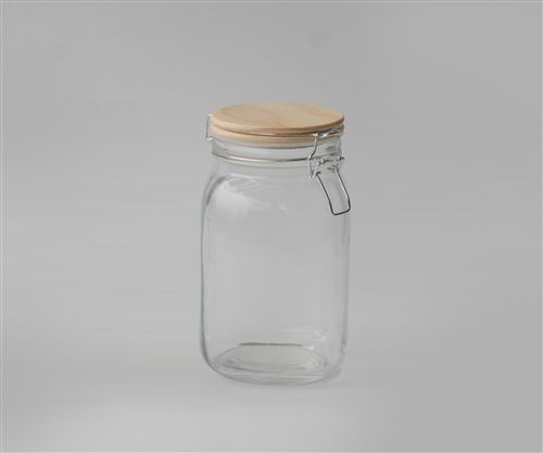Frasco Vidrio Cuad Cierre Hermetico Tapa Bamboo 11.3X19.8Cm