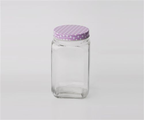 Frasco Vidrio Cuad Tapa Rosa C/ Puntos Bcos 10.5X17.8Cm