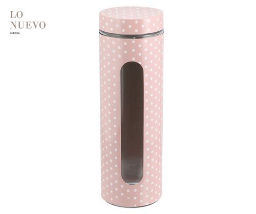 Frasco Vidrio Metal Rosa C/ Lunares Bcos 10.1*31Cm 1800Ml