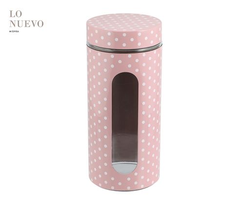 Frasco Vidrio Metal Rosa C/ Lunares Bcos 10.1*23Cm 1350Ml