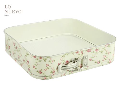 Molde Antiadherente Desmontable Cuadrado C/Flores 28X28X7Cm