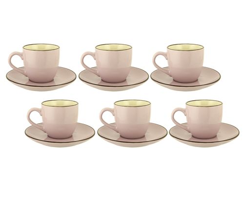 Set X 6 Tazas  220 Cc Con Plato De Ceramica Rosa -1-