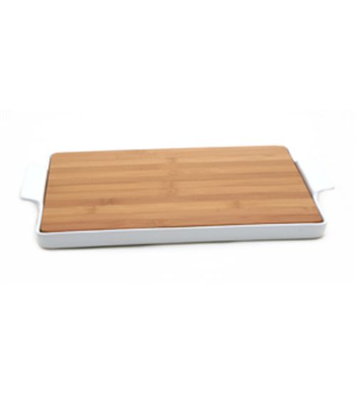 Fuente Rect Ceramica C/ Asas Tabla Bamboo 30X22 Cm-1-