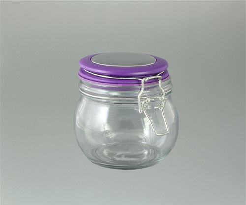 Frasco De Vidrio Hermetico Redodno Tapa Violeta 9X9 Cm -1-