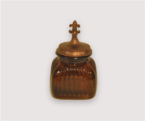 Frasco Vidrio Tapa Flor De Lis Color Ocre 16.5X16.5X25Cm-1-