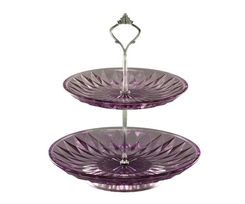 Plato Para Masas De Vidrio Purpura  2 Pisos Diseño Diamantes 20,32 Cm Y 25,4 Cm -1-