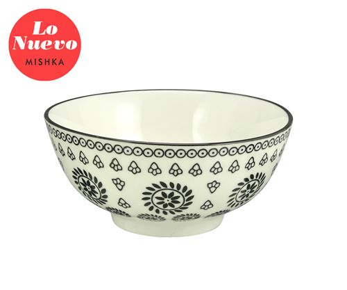 Bowl Redondo Porcelana Trama Flores Negras 18*18*8Cm