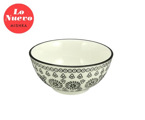 Bowl Redondo Porcelana Trama Flores Negras 11.5*11.5*5.5Cm