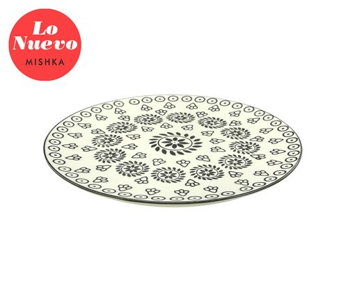 Plato Redondo Porcelana Trama Flores Negras 24*24*1.5Cm