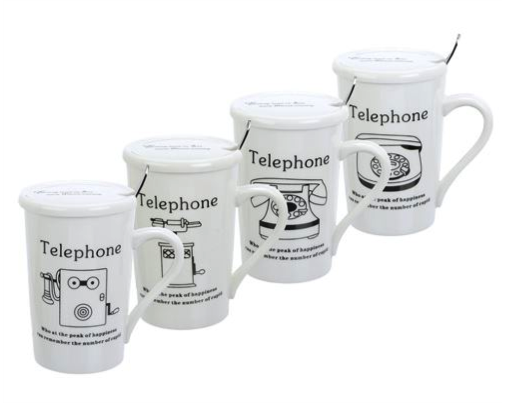 Mug De Porcelana C/ Tapa Y Cuchara Acero Telefono Caja Ind 8X11,5H Cm