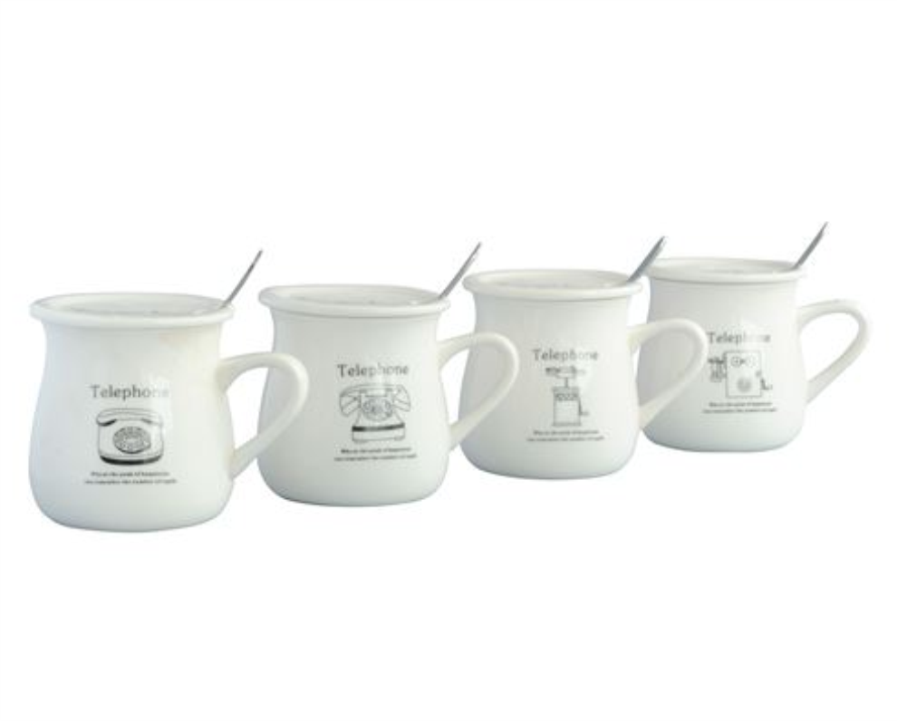 Mug De Porcelana C/ Tapa Y Cuchara Acero Telefono Caja Ind 8X8,5H Cm