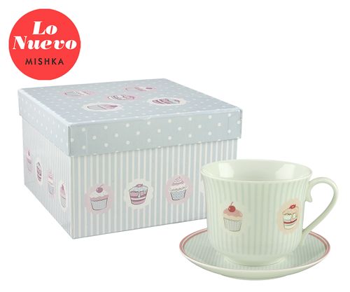 Taza Y Plato De Porcelana Cupcake En Caja De Regalo