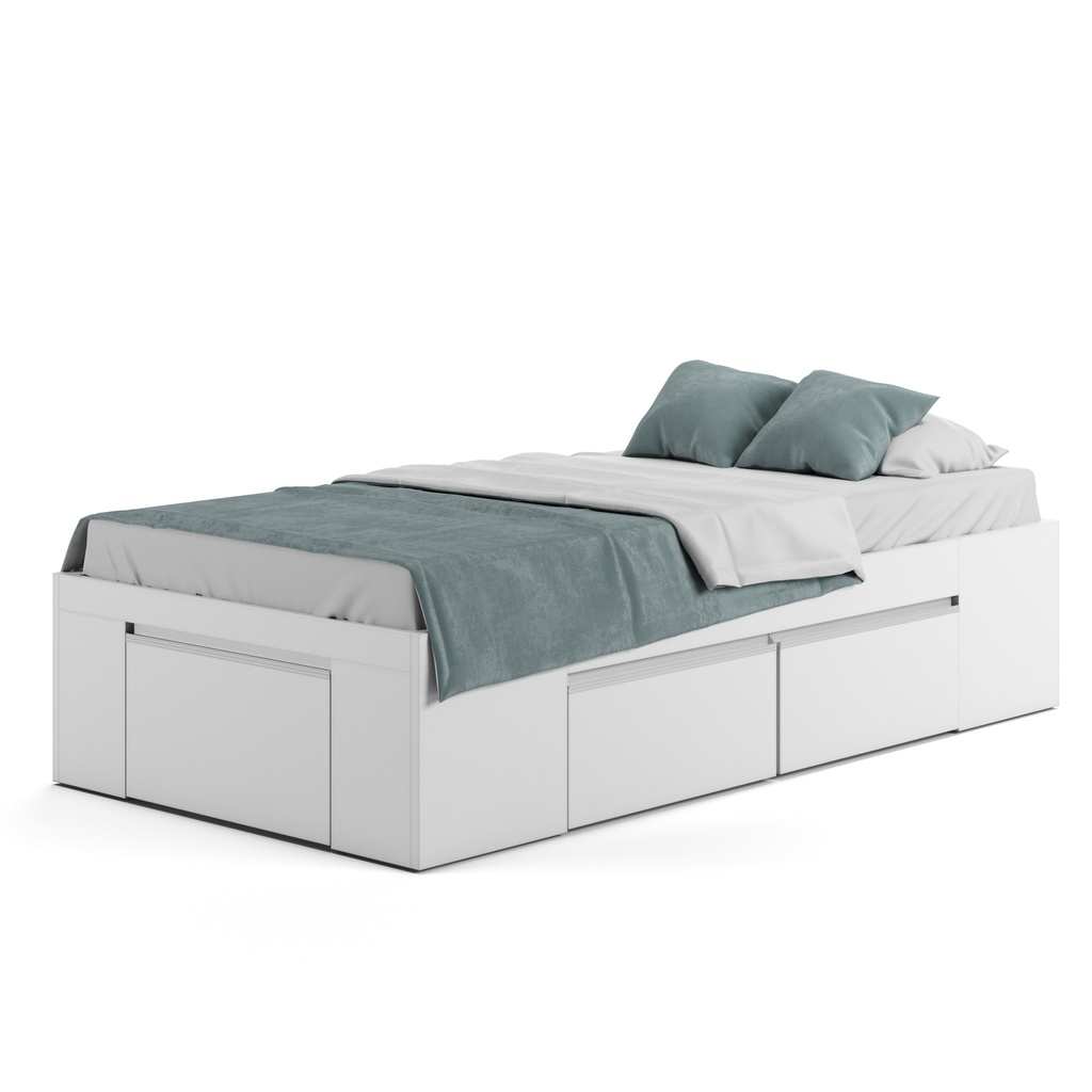 D - Cama Flex 1 Plaza Con 2 Caj Y Botinero Blanco