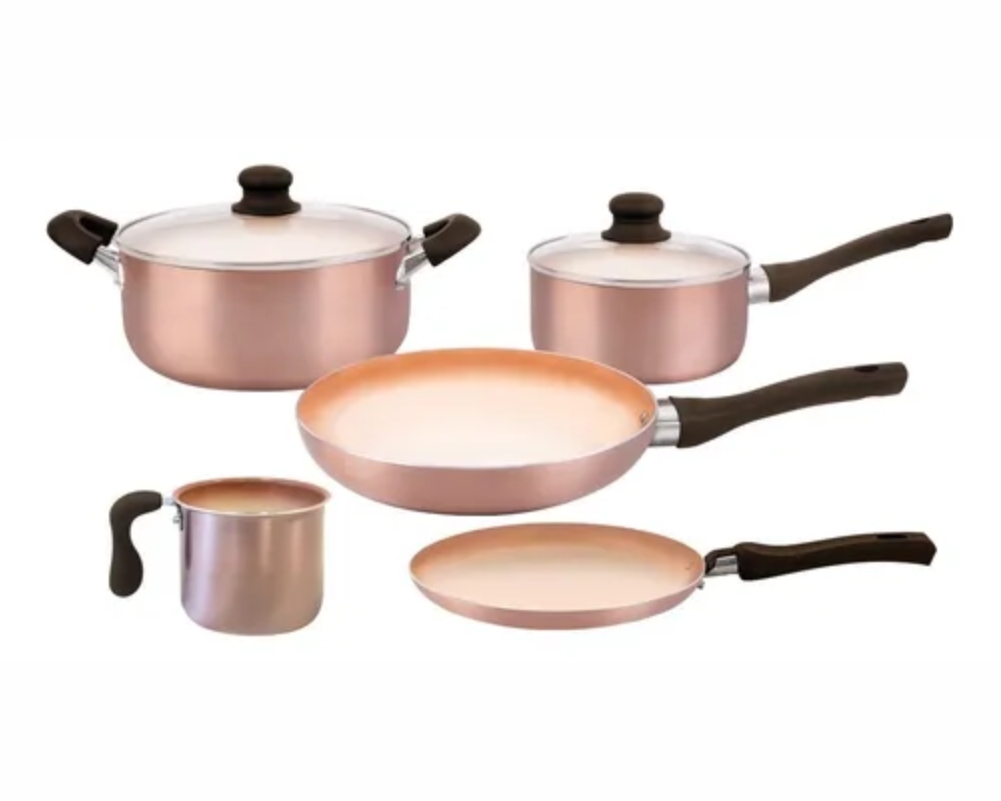 "D"- Bateria Aluminio Hudson C/ Anthiaderente Ceramico Degradado 7 Pzs - Color Cobre