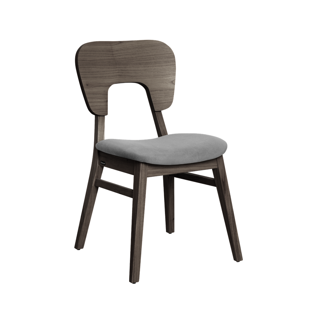 Silla Naoto Ceniza Respaldo Madera Tapizado Gris Claro