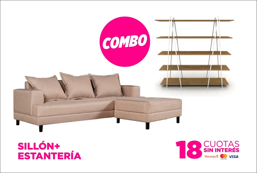Combo living sillon ovy + estanteria