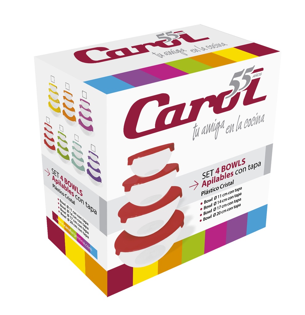 Set 4 Bowls Apilables Plastico Cristal Ø 11-14-17-20 Cm Caja Regalo