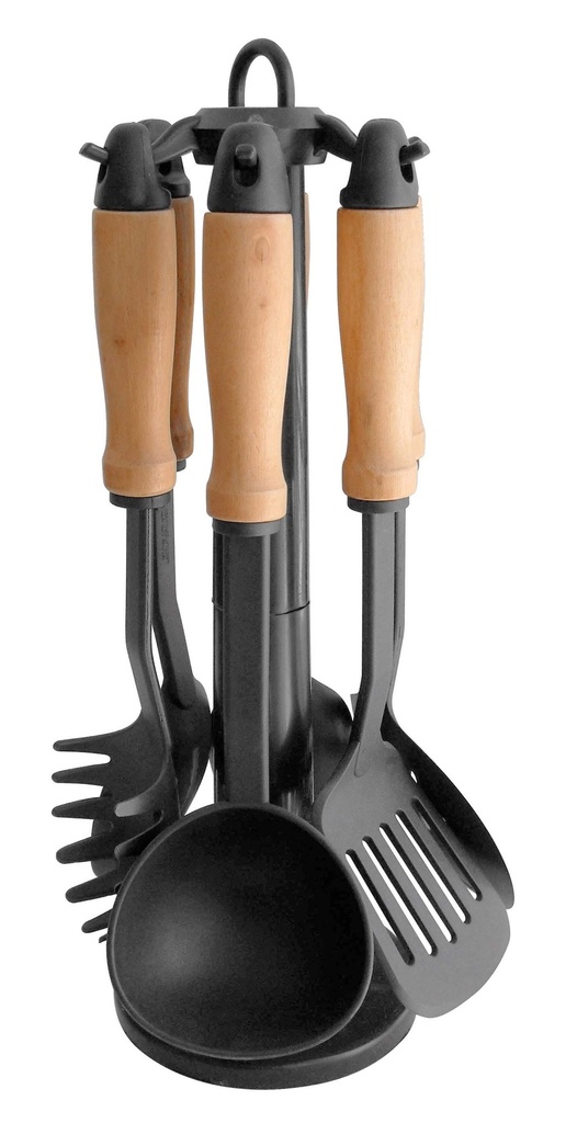 Utensilios Nylon Mango Madera, Set