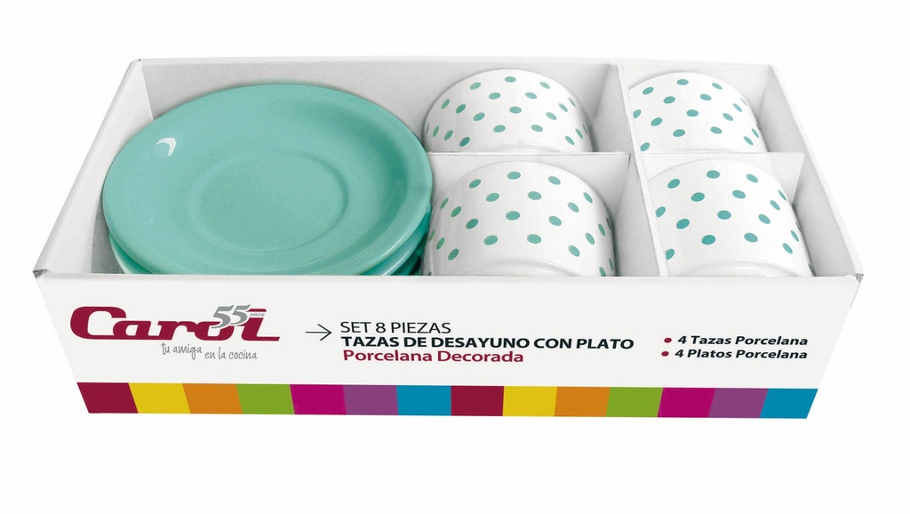 Set 8 Pzas.4 Tazas Desayuno +4 Platos C/Reg