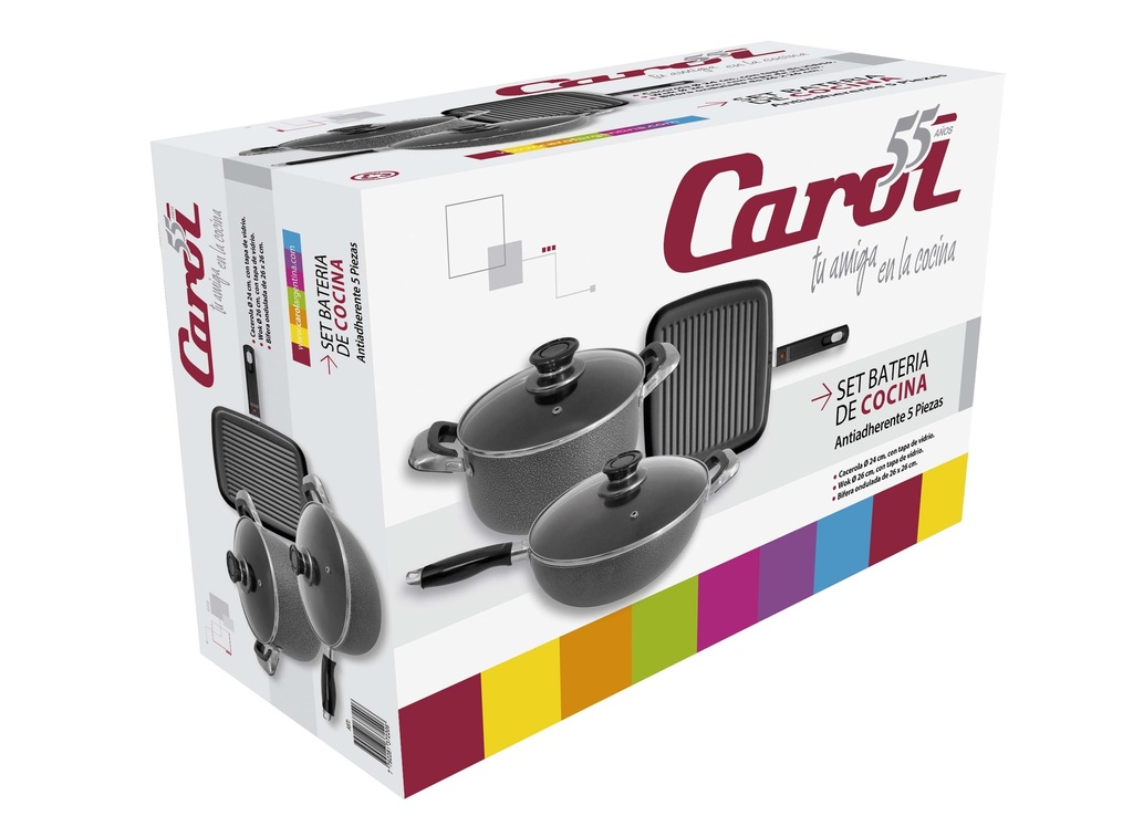 Jgo.Bateria 5 Pzas. Cacerola 24 ( 3724)Wok 26 Cm (37126) Y Bifera 26X26 (31902)En Caja Ilustrada.