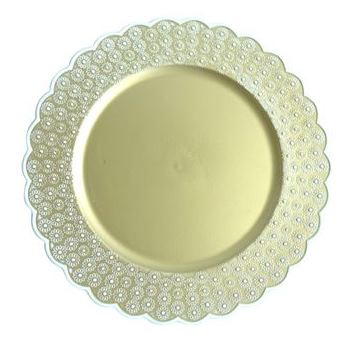 [7798293792735] Plato De Sitio Pp Dorado Con Borde Blanco Flores 33 Cm