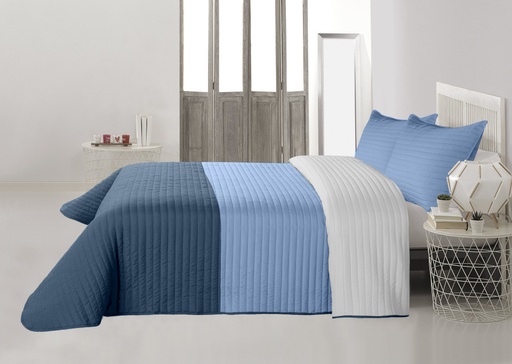 [084803160417122] Quilt Tricolor + Fundas Twin Color Gris/Celeste/Aero