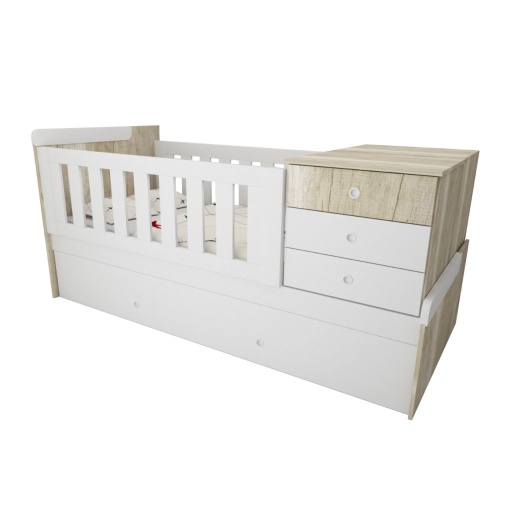 [1723-1HEL] Cuna Funcional Con Carrocama 195X90X90 Cm Correderas Telescopicas Helsinki/Blanco