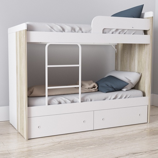 [1706-8HELBLA] Cama Cucheta con Escalera integrada y Carrocama 80X196 Cm