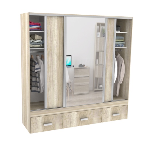 [530-HEL] Vestidor 3 Puertas 1 Puerta Con Espejo 220X220 Helsinki