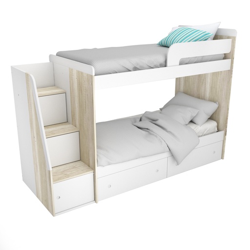 [1705-9-HEL-BLA] Cama Cucheta con escalera lateral y 2cajones 90X250cm