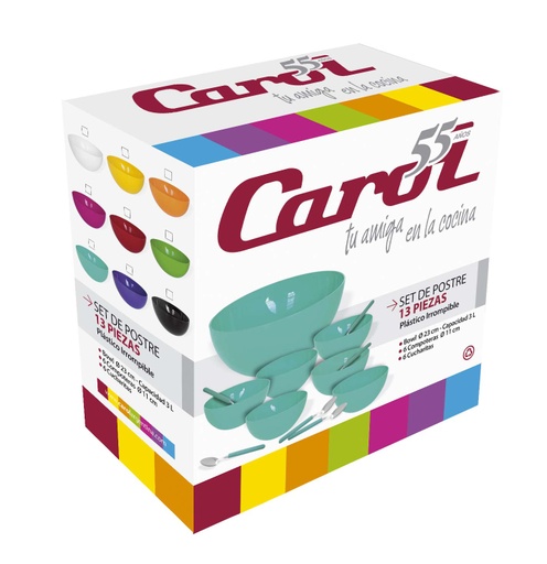 [7792281037006] Set Postre 13 Pzas Compuesto:Bowl Ø23+6 Compoteras Ø11+6 Cucharitas 406 Caja Regalo